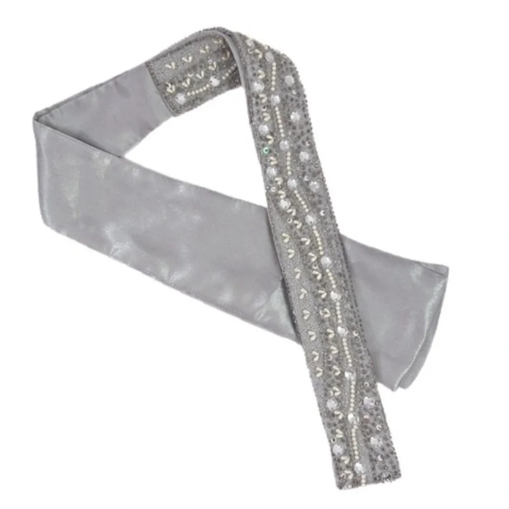 Cejon Satin Embellished Rhinestones Pearls Sequins‎ Beaded Sash Tie Belt